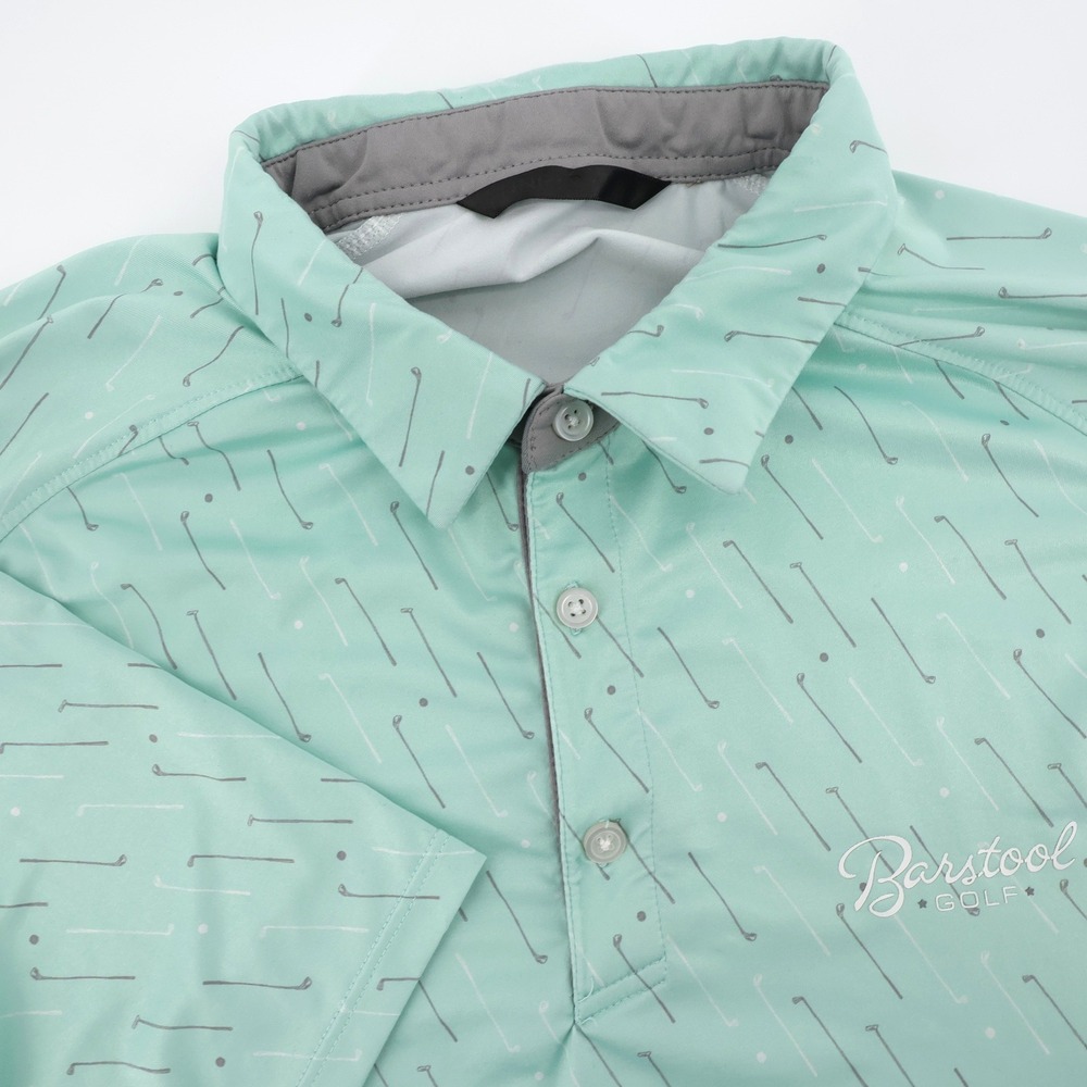 UNRL Barstool Golf Club Print Polo Mint Green Short Sleeve Mens Medium Shirt